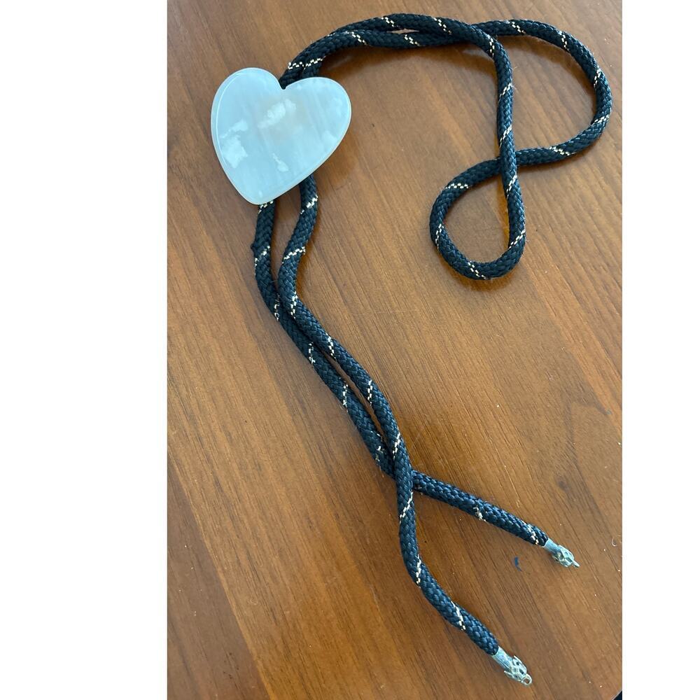 Rose Quartz Heart Bolo Tie Festival Western Necklace